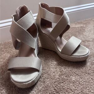 Stretch platform wedge sandals